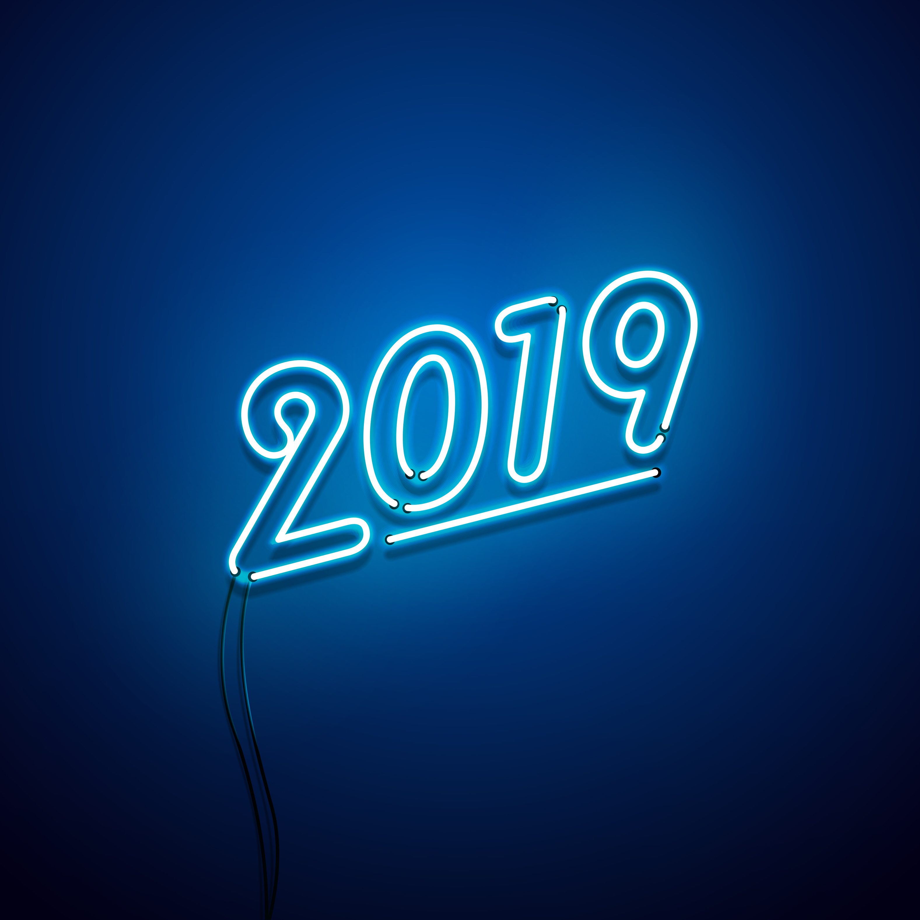 New year 2019 neon sign. Vector background.