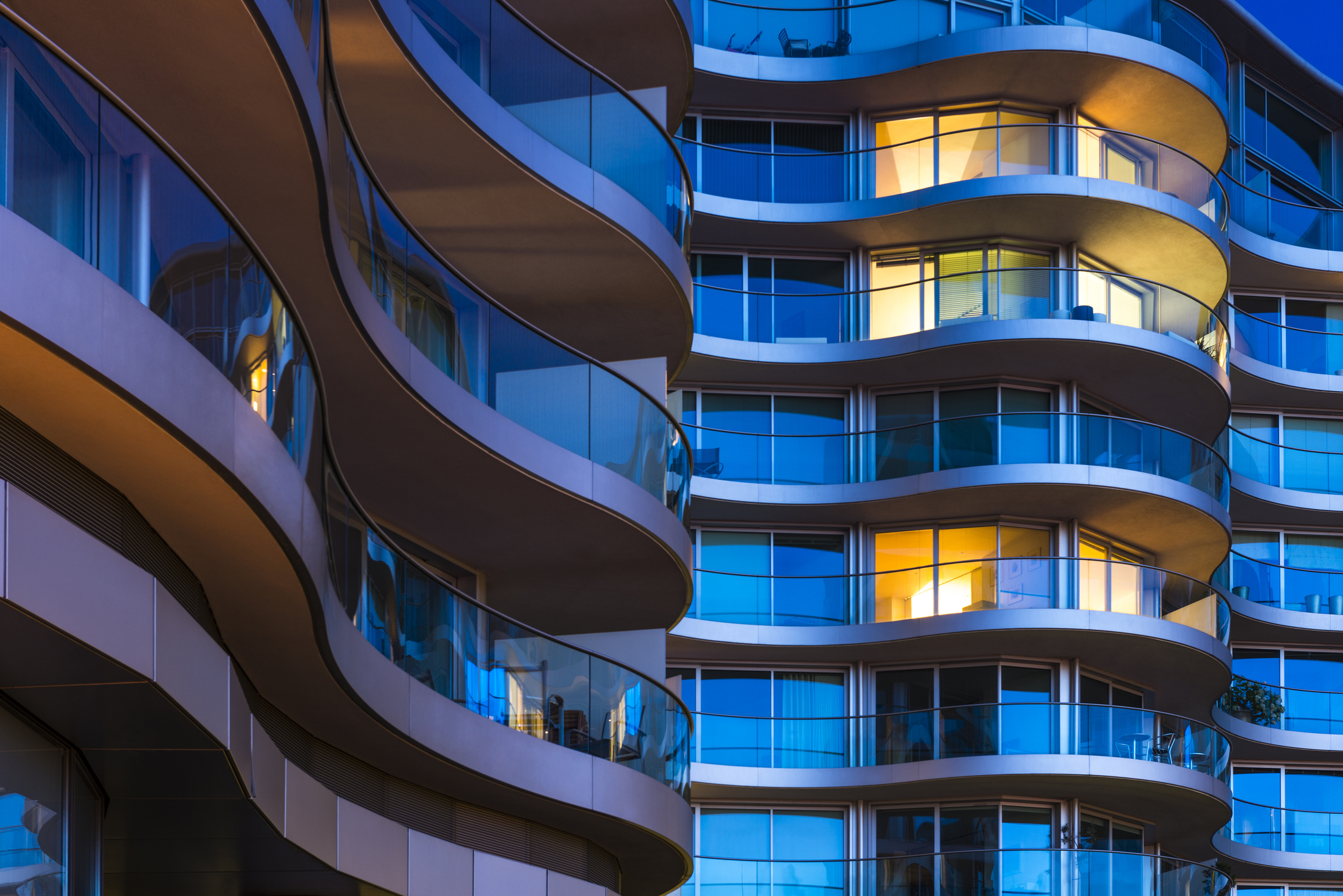 Balcony of Modern Building at Night in London