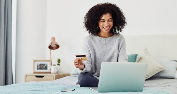 Woman making online payment.