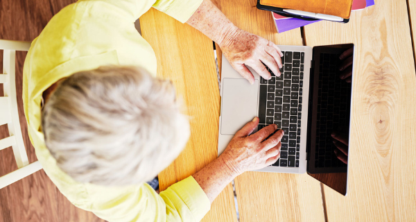 woman on computer from above