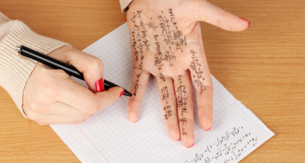 Image of someone writing on their hand.